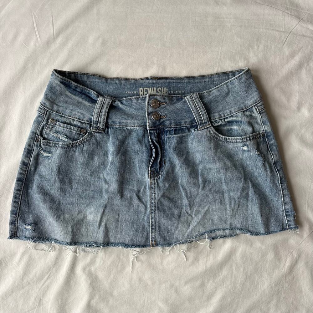 Y2K Low Rise Denim Mini Skirt Flap Pockets Rewash - Size 30